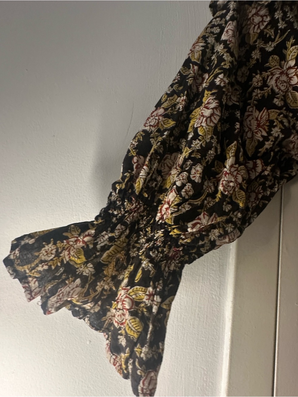 Mille Floral Smocked Long Sleeve Midi Dress - Black Floral - Picture 6 of 6
